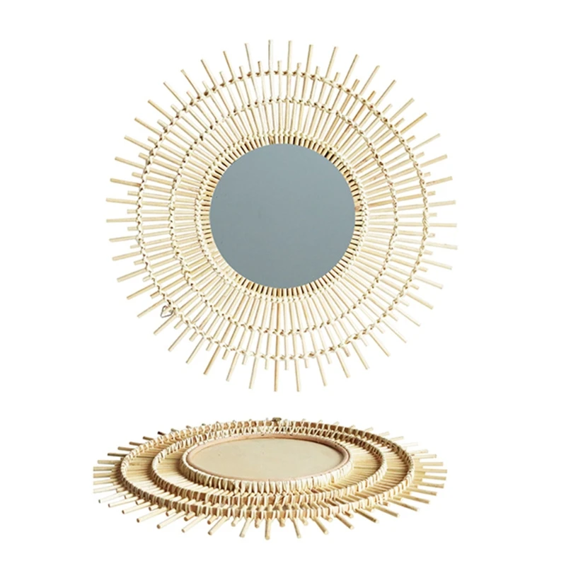 

Rattan Dressing Mirror Innovative Art Decoration Round Makeup Mirrors Living Room Bedroom Wall Mirror T3EA