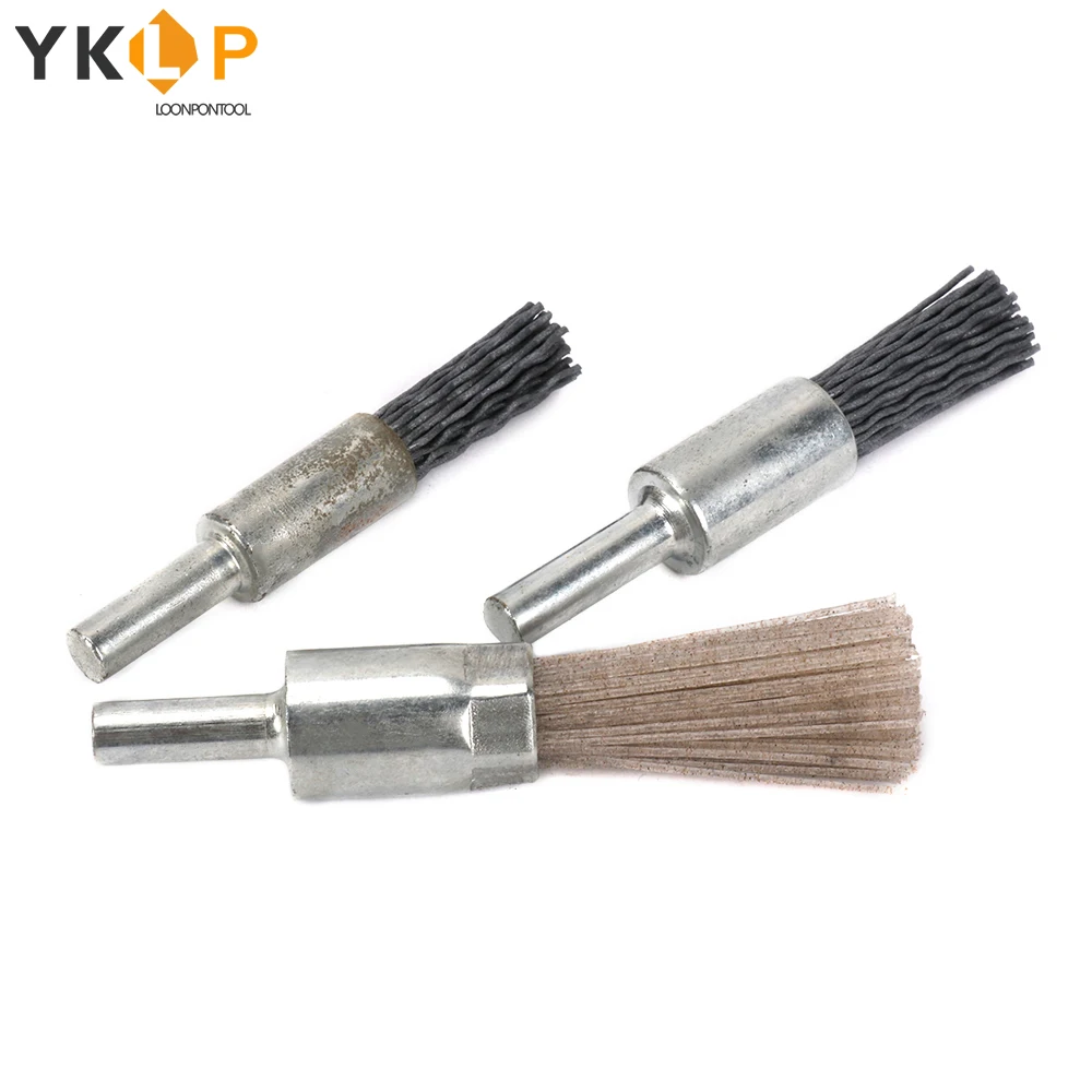 

Mini Abrasive Nylon Wire Polishing Brush Kit 10/12/14mm Pen Shaped Rotary Tool 6mm Shank for Woodworking 3Pcs