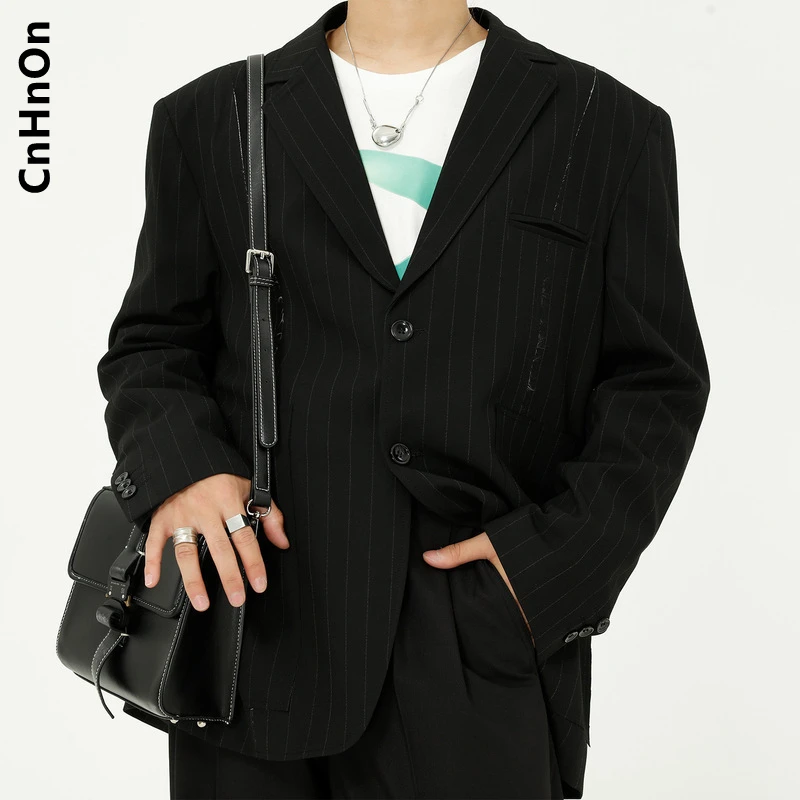 

Autumn New Products Simple Striped Suit Loose Lazy Black Suit Men M5-P-133312