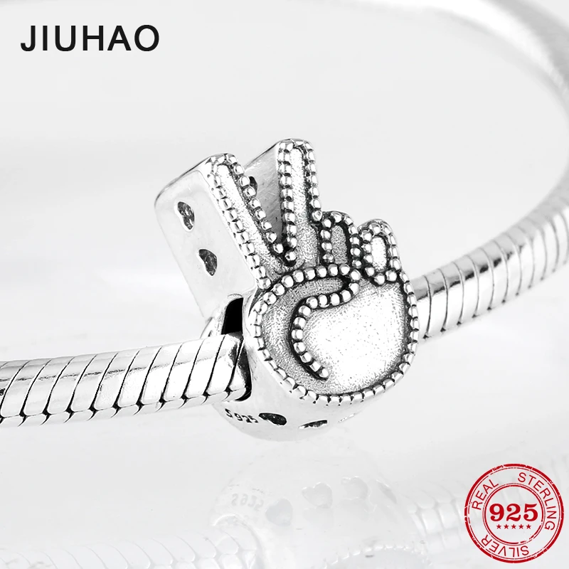 2018 мода знак победы форма серебро 925 пробы прозрачный CZ изящные бусины подходят