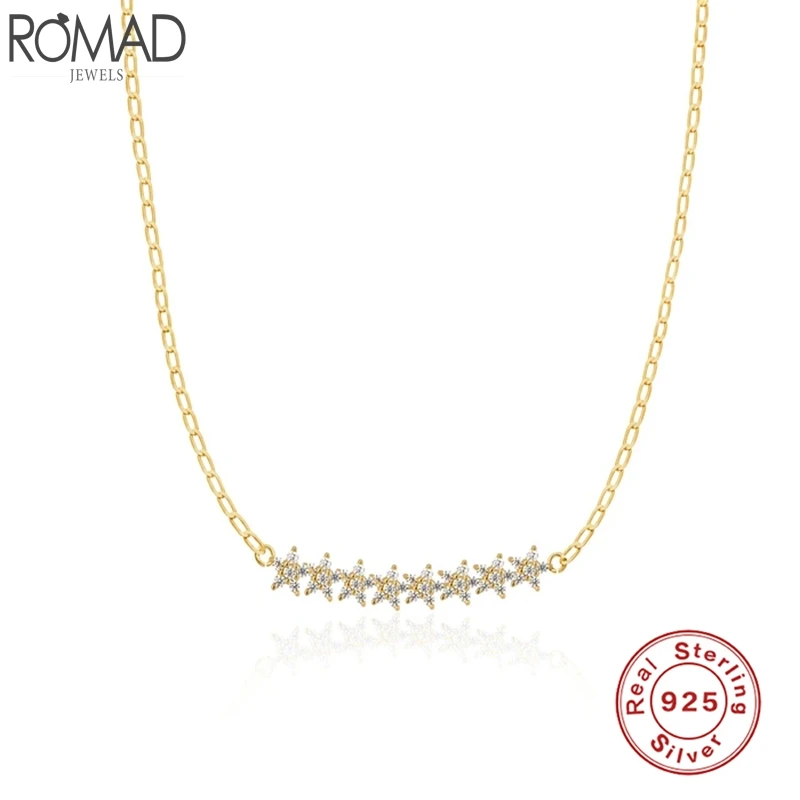 

Romad 100% 925 стерлингового серебра Колье-Ошейник Bling Star стекируемые ожерелье для женщин, хорошее ювелирное изделие, колье ожерелье W5