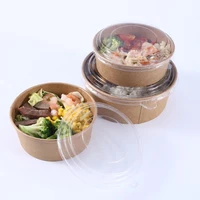 50pcspack big size disposable paper bowl fruit salad fast food package takeaway food storage package with plastic lid zq021