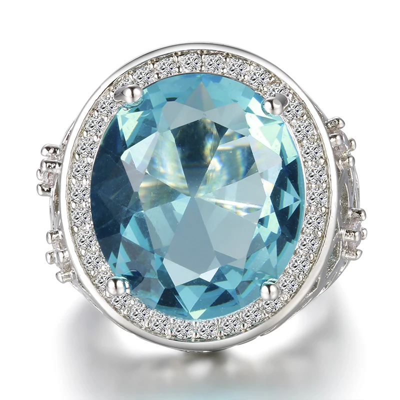 

Модные 925 твердого стерлингового серебра Аквамарин драгоценный камень Свадебные обручальные кольца, ювелирные изделия из драгоценных мета...
