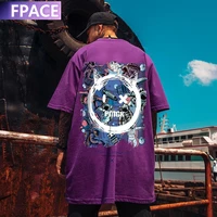fpace 2021 fashion high street style tshirt loose trend clothes harajuku style casual men tees hip hop devil print couple top