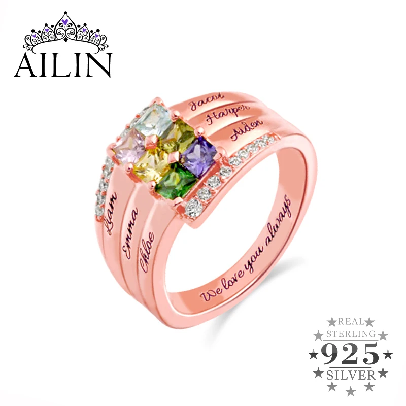Продажа Кольцо AILIN с гравировкой, кольцо на день рождения, 6 имений, костюм для женщин, персонализированные кольца, камень на день рождения