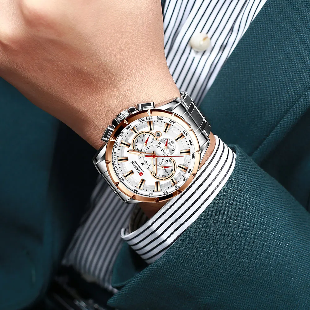 

CURREN New Causal Sport Chronograph Men's Watches Top Luxury Stainless Steel Fashion Quartz Analog Clock Men Business Watch 8363
