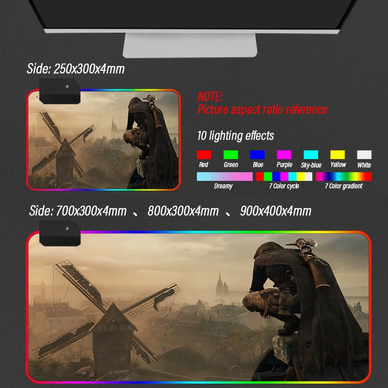

RGB Large Assassin's Creed Gaming Computer Mousepad Gamer Mouse Carpet PC Desk Play Mat with LED Backlit Support DIY