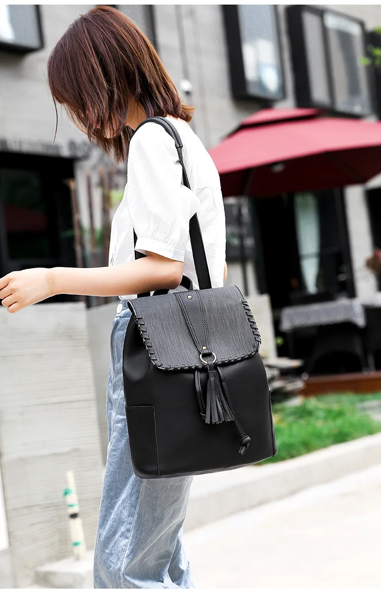 

New Fashion Tassels Women Bag Leather Backpack Drawstring Shoulder Bags Knapsack Sac A Dos Bolsas Mochila Feminina Mujer