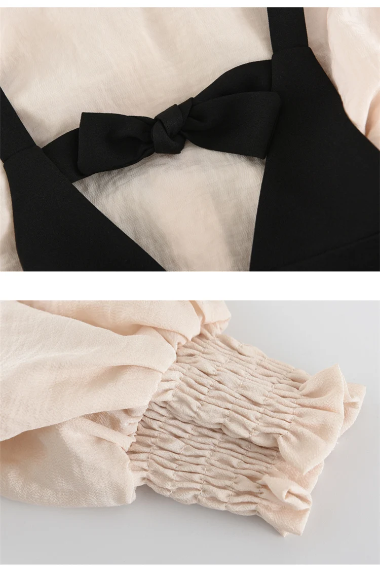 

Dresses for Kids Girls 2020 Black Overall Dresses+shirt 2pcs Bow-knot Blouse In Big Girls Teenager Sleeveless Dresses Outfits