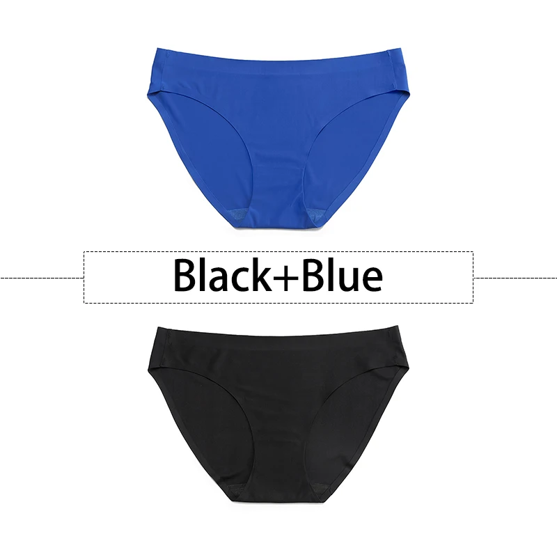 Black-Blue 2 шт./партия, открытый Шелковый бесшовный трусики для женщин, нижнее белье сексуальные плавки, цельное нижнее белье с открытой спиной и низкой посадкой, женское XS-L, большие размеры США - Цвет: Black-Blue