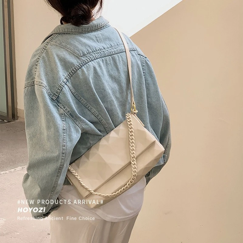 

Женская кожаная сумка на цепочке, Большая складная акриловая сумка с ромбовидным узором и короткими ручками, 2021