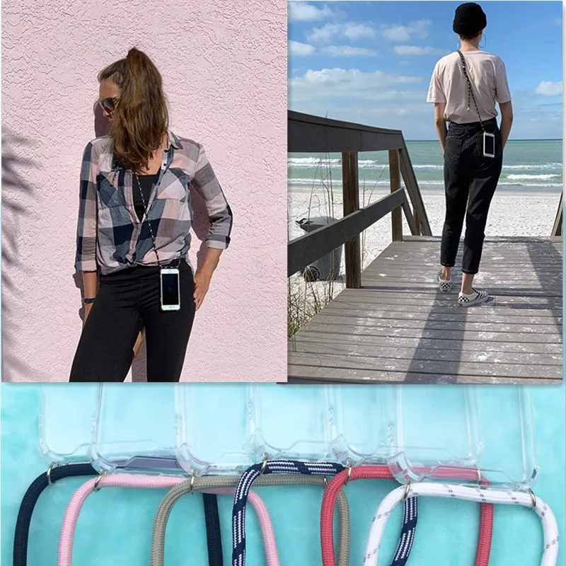 

Soft Silicone Crossbody Lanyard Strap Case For Huawei Honor 8A Y6 P30 PRO LITE Y5 2019 NOVA 4 8S Necklace Crossbody Cover Phone