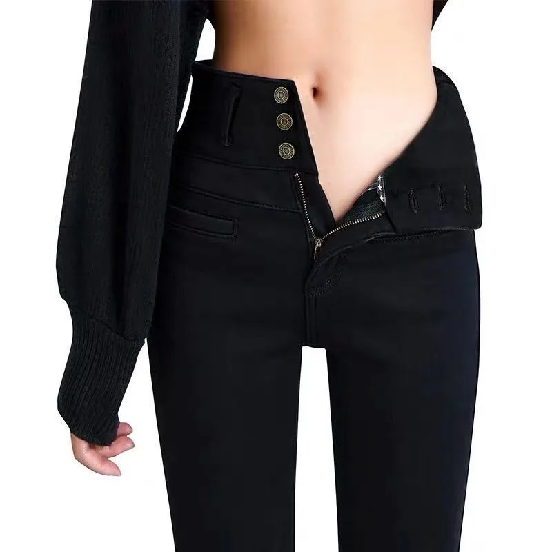 2019 зимние женские вельветовые плотные джинсы с высокой талией обтягивающие