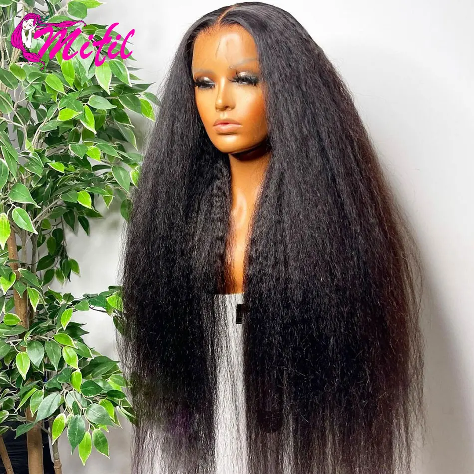 

Free Part Indian Kinky Straight Lace Front Human Hair Wig Remy 30 32Inch Yaki Straight Human Hair Wigs 180% 4x4 Lace Closure Wig
