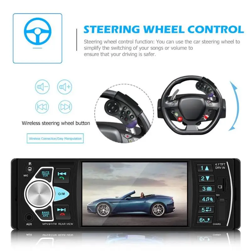4022D 1 Din, автомагнитола, Bluetooth, 4,1 дюймов, автомагнитола, автомагнитола, поддержка камеры заднего вида, управление рулевым колесом