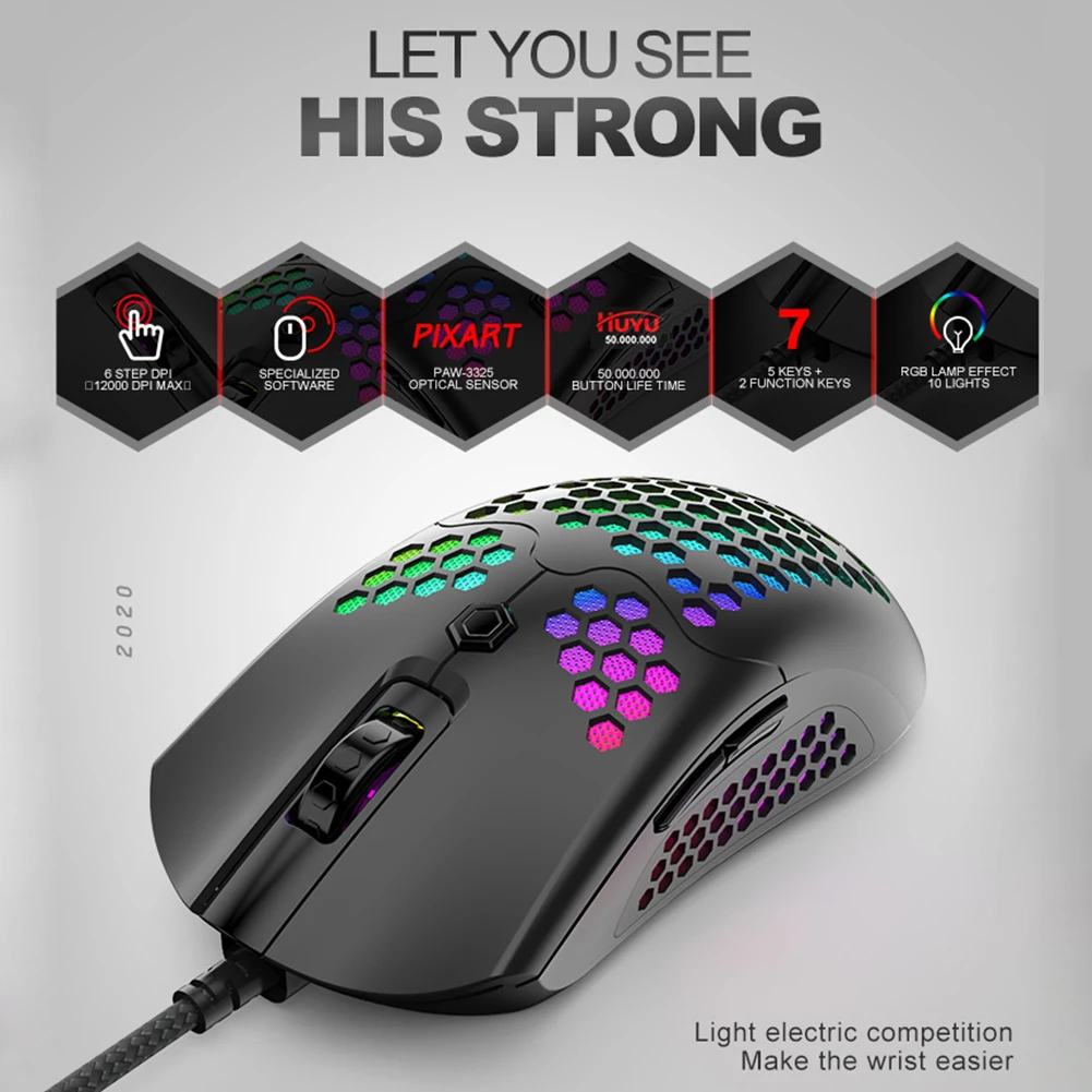 Проводная игровая мышь оптические компьютерные мыши RGB ячеистая поверхность 7
