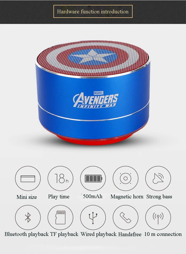 ZEKI Marvel подлинный беспроводной Bluetooth динамик Железный человек Американский капитан автомобильный сабвуфер, для компьютера динамик для карты TF открытый динамик