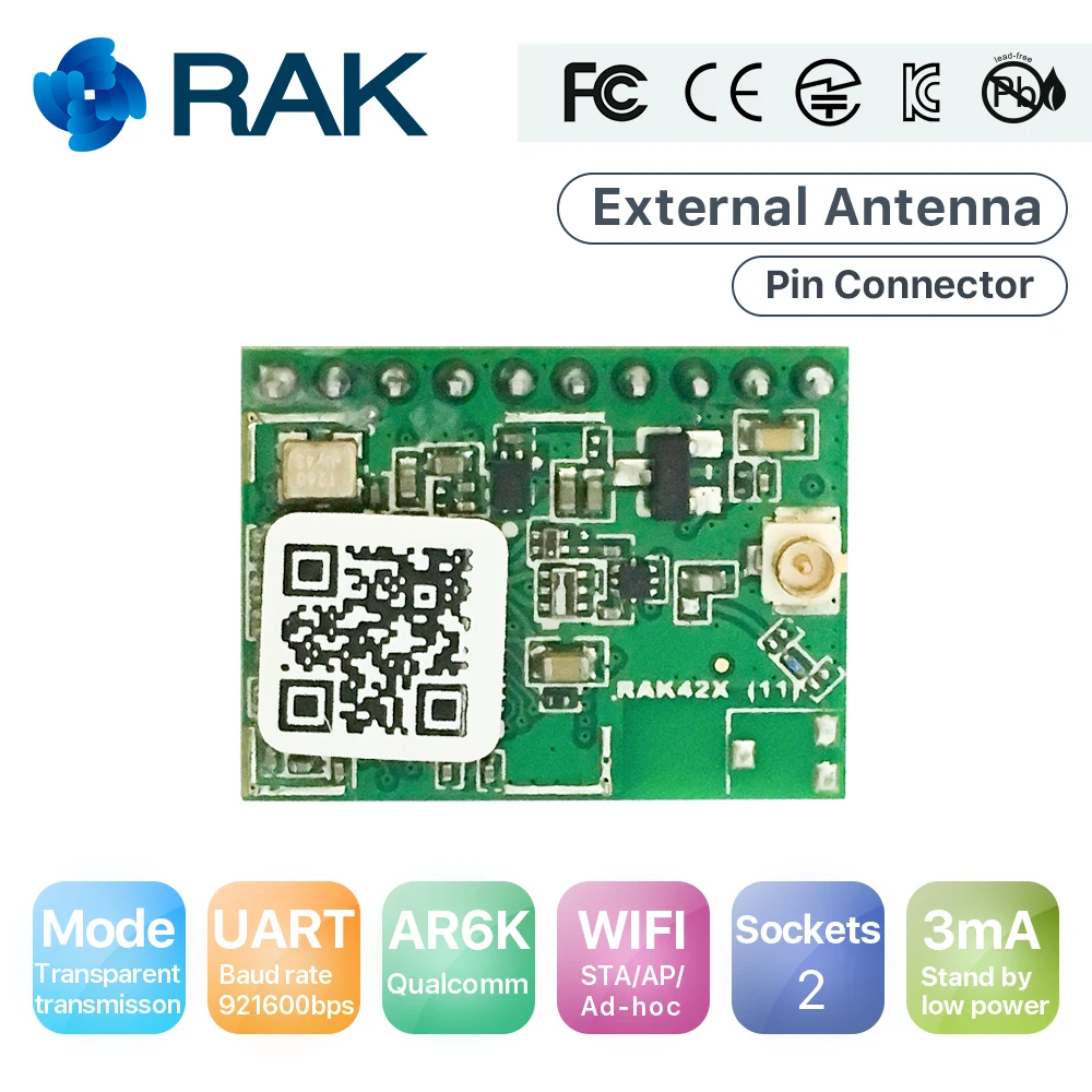 Беспроводной последовательный модуль Wi Fi RAK425 для IoT маломощный штырьковый разъем