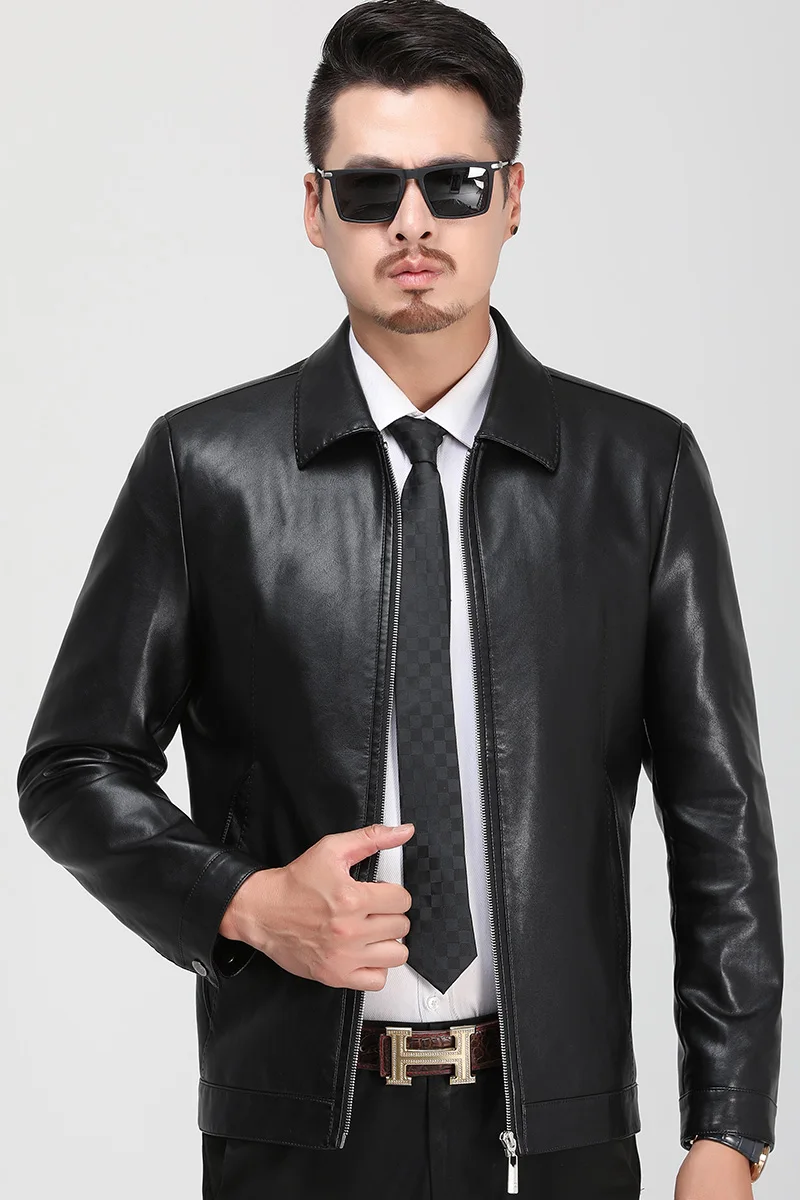 Faux Leather Jackets Men's Clothing 2021 New Clothes Thin Section Men Middle-aged Lapel Collar Slim Casual | Мужская одежда