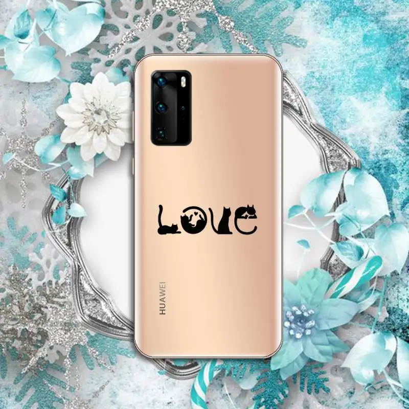 

black cat cute cartoon animal Phone Case Transparent for Huawei P honor 8 10i 20 30 40 smart 2019
