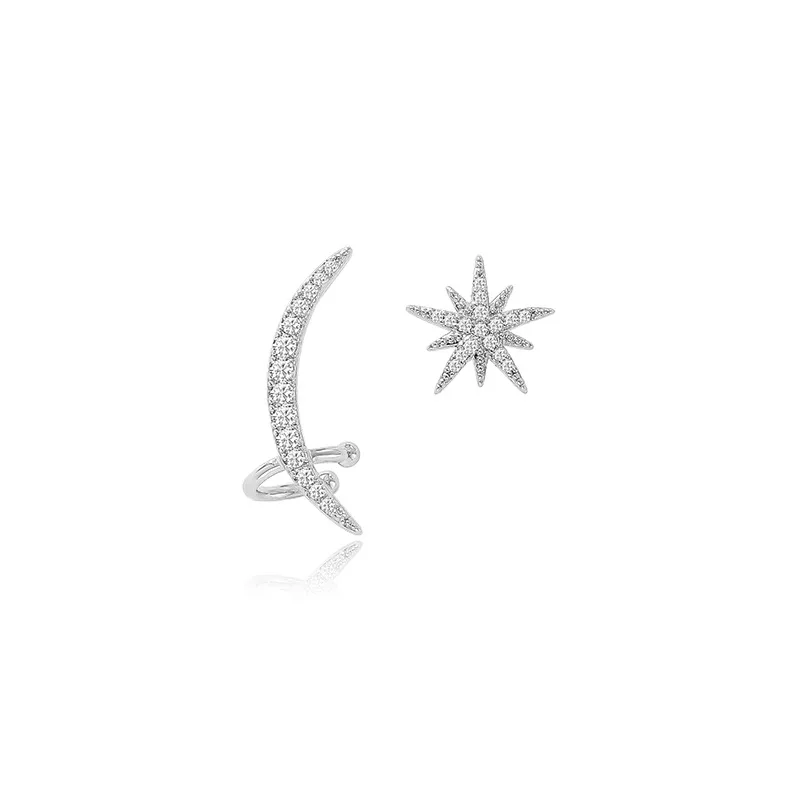 

TIMEONLY Delicate Moon Six-pointed Star Clip Earrings for Women Ladies Shinning Rhinestones Charm Jewellery Romantic Earring