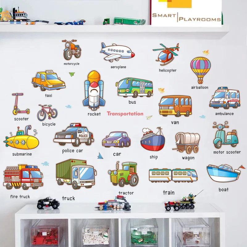 Строительный автомобиль вертолет мультфильм детская комната Наклейка детский