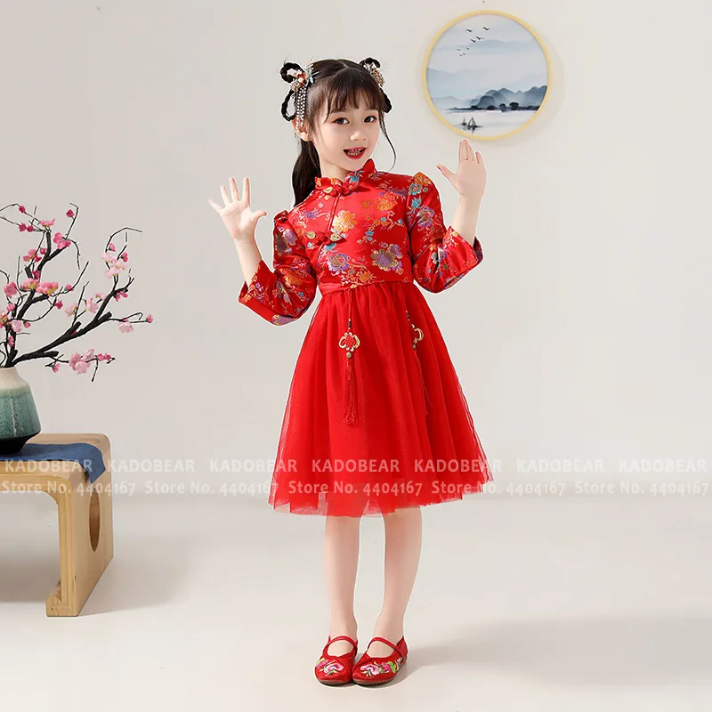 Традиционное китайское платье для маленьких девочек с вышивкой Hanfu Cheongsam детское