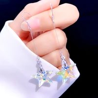 2022 new fashion fairy crystal ladies earrings long pentagram tassel net celebrity personality fashion jewelry gift ear hook