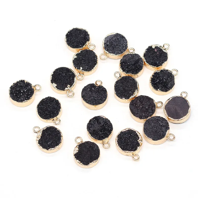 

Natural Stone Pendant Round Plated Black Agates Pendant Necklace for DIY Jewelry Best Birthday Gift Size 12x16mm