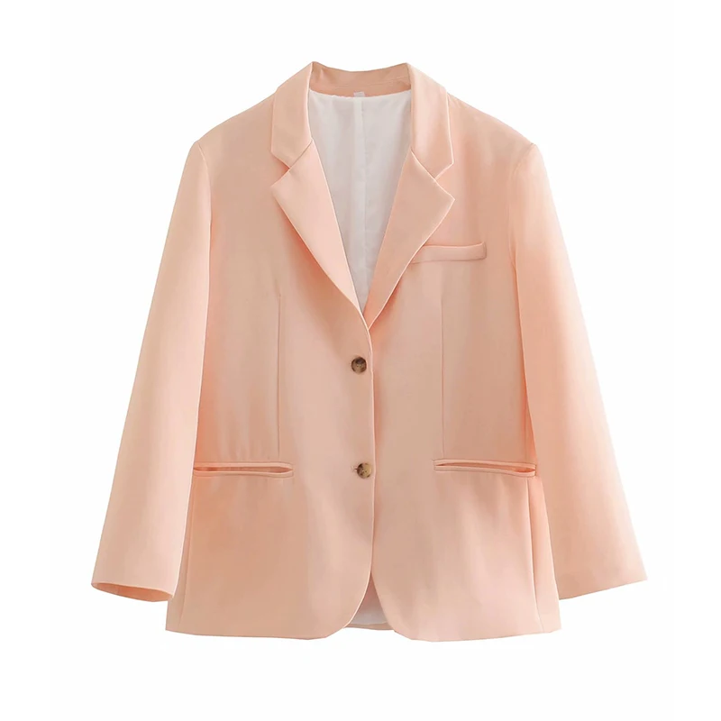 

Za Women 2021 Fashion Solid Blazer Coat Vintage Long Sleeve Female Casual Outerwear Chic Tops XQJ9307