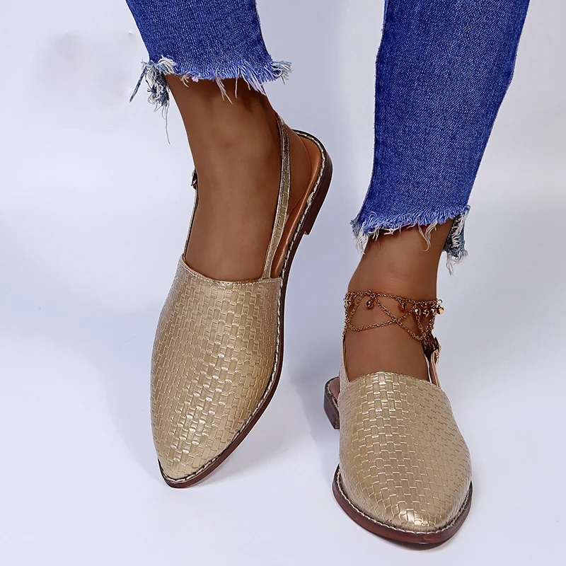 

Summer 2021 New Shoes for Women Fashion Pointed Flats Women Sandals Low (1cm-3cm) Buckle Strap Casual Plus Size Sandalias Mujer