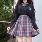 Женская плиссированная юбка Song of the night, клетчатая юбка с короткимидлинными рукавами и высокой талией, платье для школьной формы JK для студентов