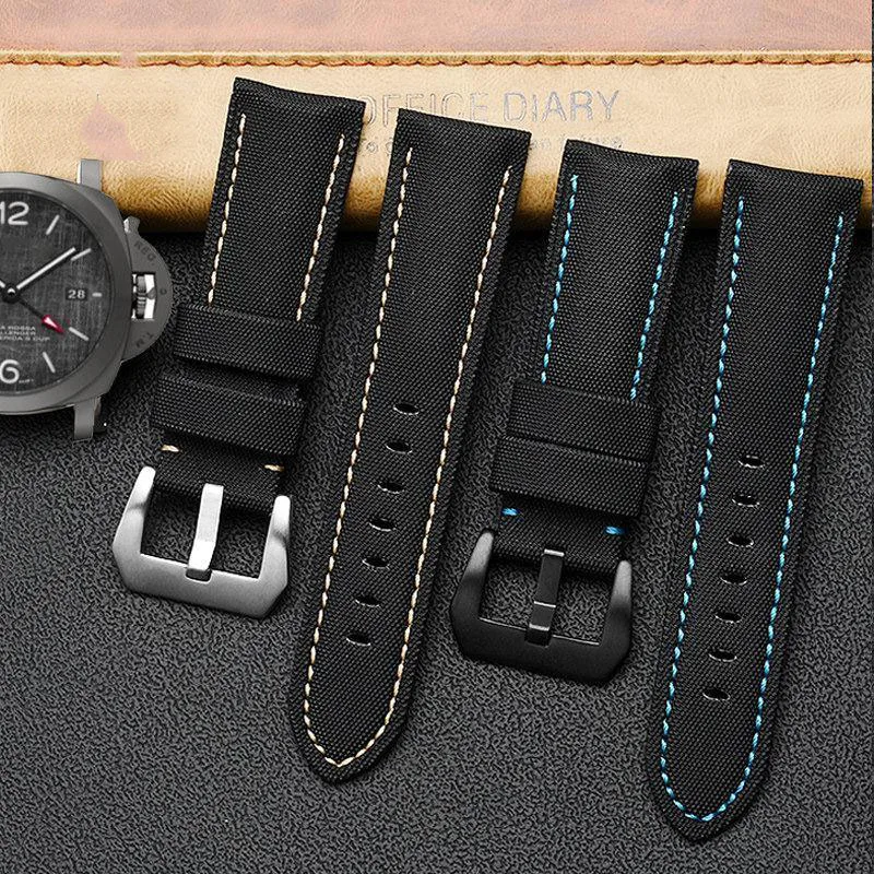 For Panerai PAM441/01661 wristband 22mm 24mm 26mm Leather Sport Watchband Black Blue Watch Strap Accessories Bracelets