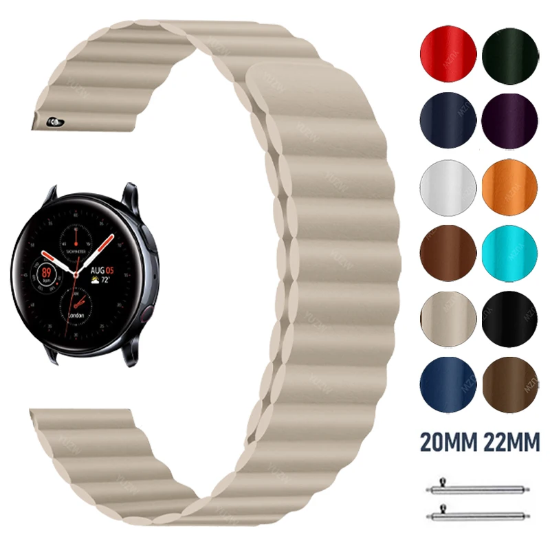 

22/20mm Magnetic Leather Strap for Samsung Watch 4 Classic 42mm 46mm Active2 40mm 44mm Bracelet for Galaxy 3 41mm 45mm Watchband