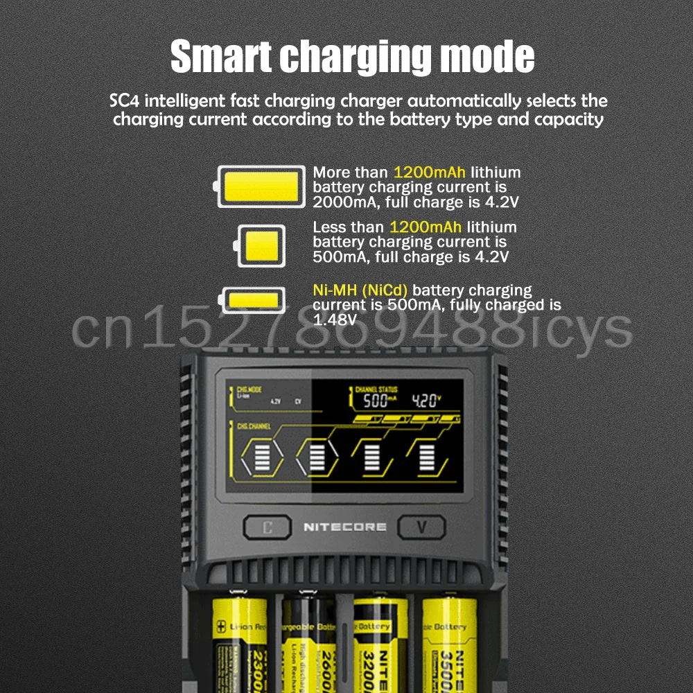 Интеллектуальное зарядное устройство Nitecore SC4 SC2 с более быстрой зарядкой четыре
