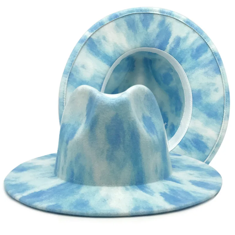 

Retro British Elegant And Charming Jazz Men's And Women's Double-Sided Tie-dye Woolen Hat Classic Felt Hats Winter Ladies