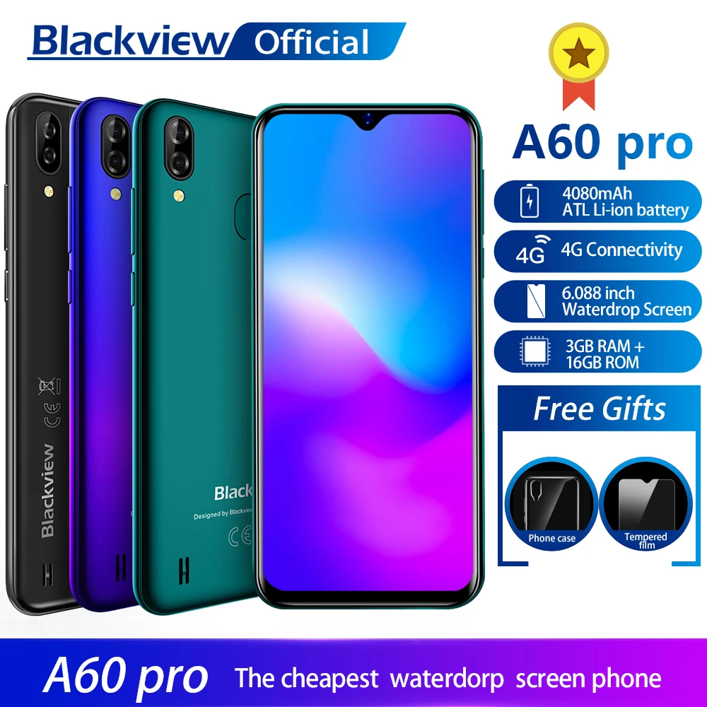 Blackview A60 Pro 4G LTE 3700 мАч смартфон 6 1 &quotэкран водослива мобильный телефон Android 9 0 3 Гб RAM