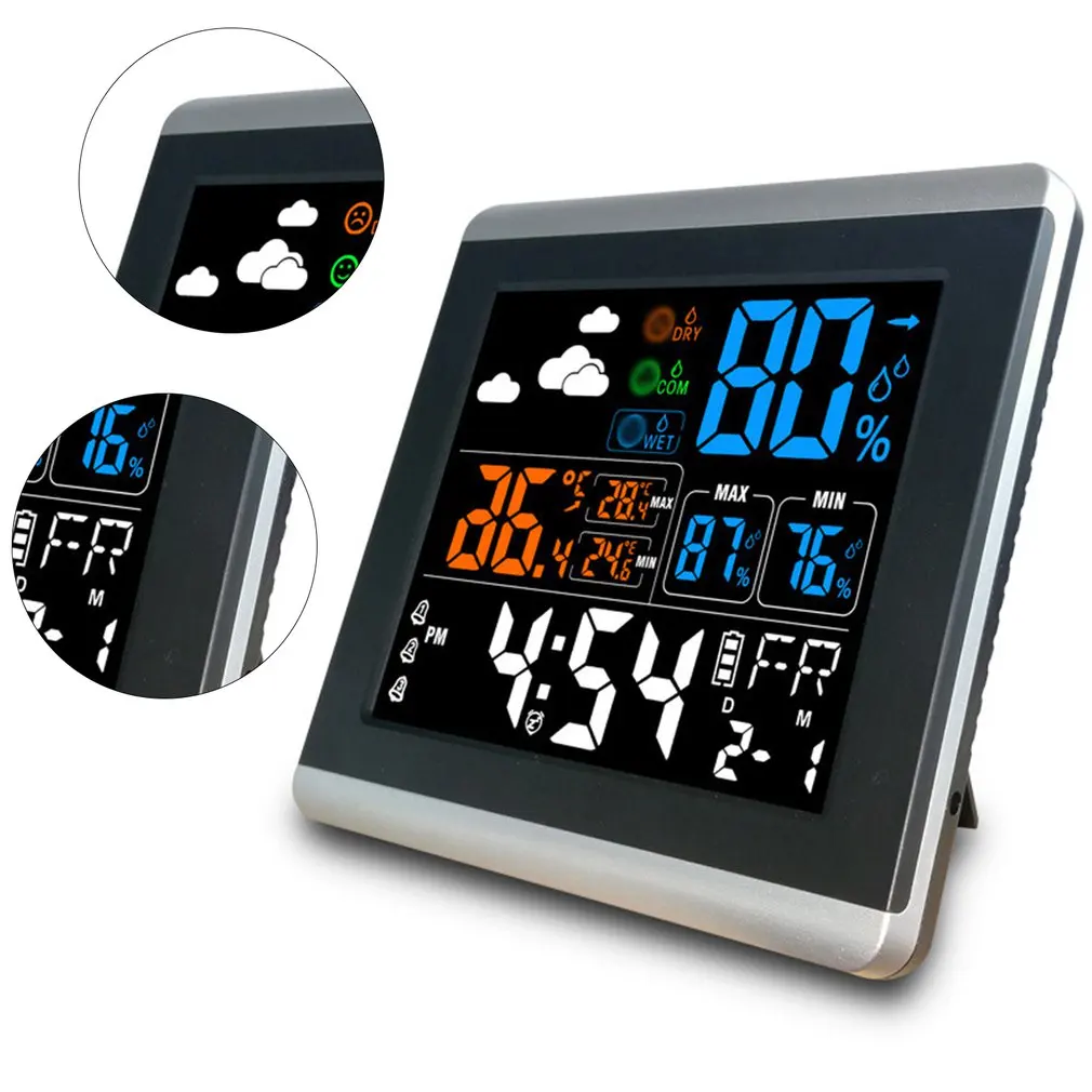 

Color Screen Temperature And Humidity Electronic Clock Indoor Button Type Weather Station Large Screen Household