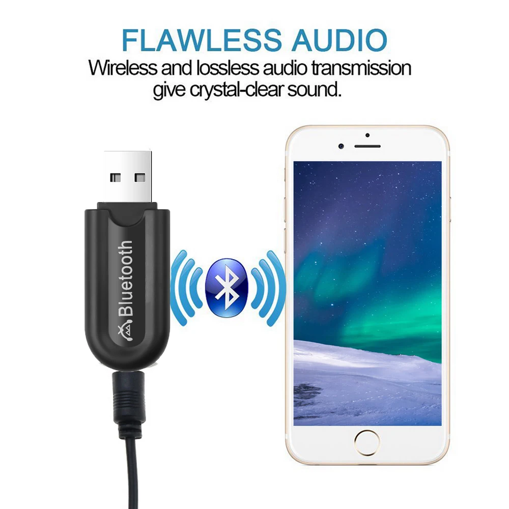 Black White Bluetooth 5.0 Wireless Audio Receiver USB Power 3.5mm AUX Jack RCA Car Kit Stereo Music Adapter | Автомобили и