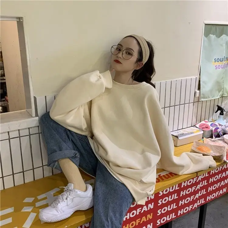 

Hoodies Women Sweater Women Loose-Fitting Non-Hoodie round Neck Long Sleeve Top Hoodies Sweatshirts Tops Sudaderas