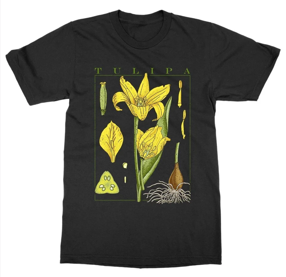 

Tulip T-Shirt Botanical Garden Plant Print Art Botany Bloom Fruit Flower Grow Design Summer Men Hip Hop Men Slim Fit T Shirt