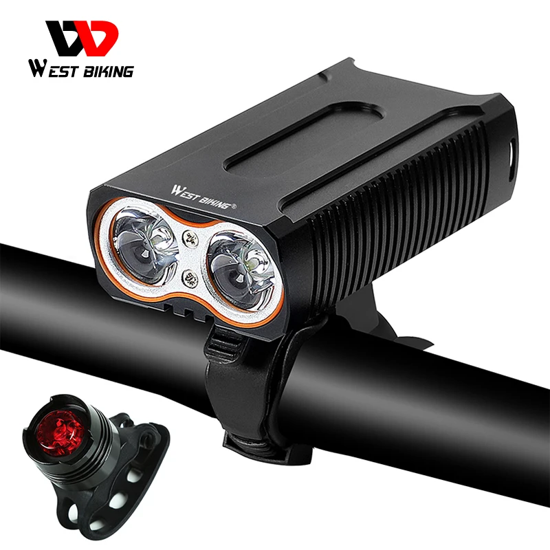 

WEST BIKING Waterproof Bicycle Lights MAX 2400LM USB Charging 2 LED Cycling Headlight Front Lamp + Free Taillight Bike Light