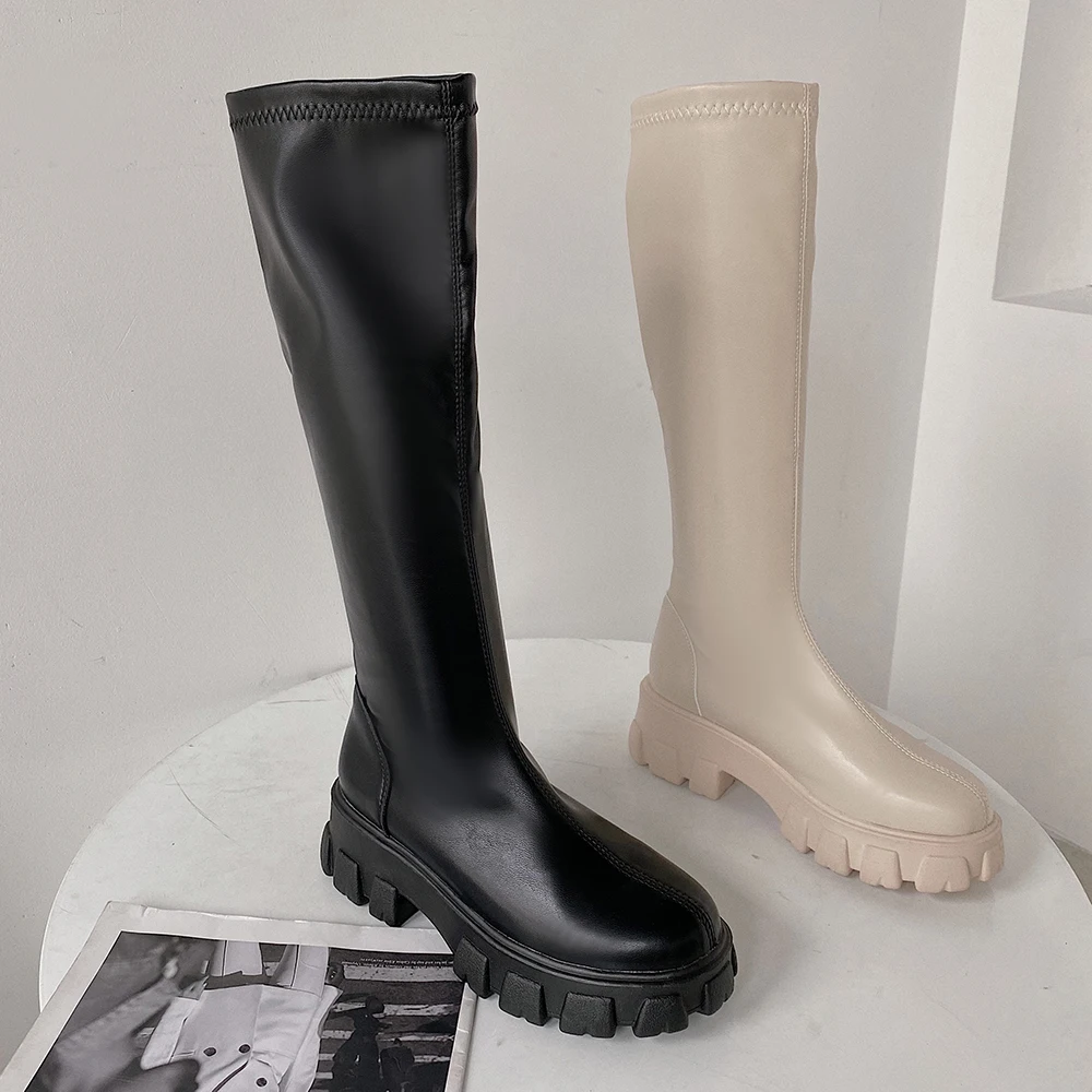 

2021 Spring and Autumn Martin Boots British style All-match High Boots Knee-high Thick Bottom Knight Boots for Female