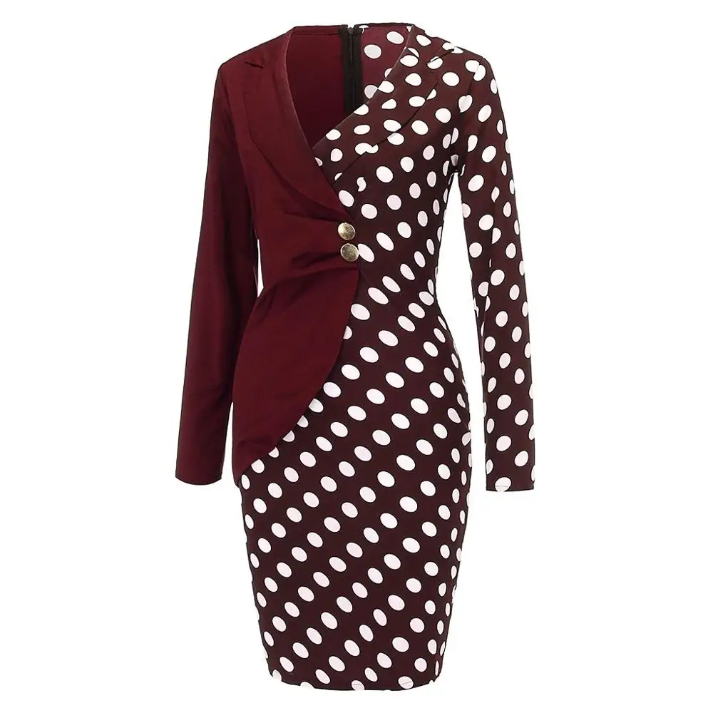 Женское платье с длинным рукавом облегающий блейзер в горошек на пуговицах