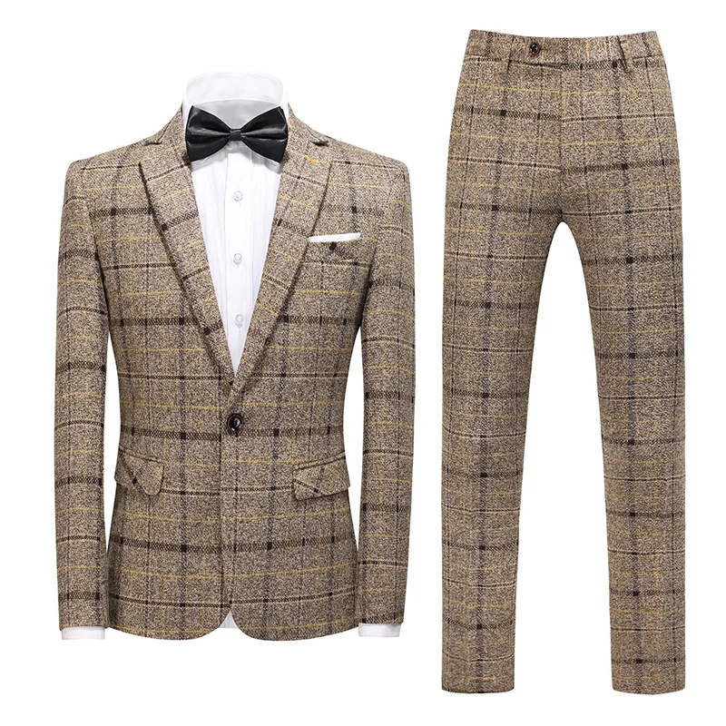

3pcs( Jacket + Vest + Pants )SuitHigh quality Fashion Boutique Plaid Slim Men's Business Casual Suit 3pcsSet Groom Wedding Suits