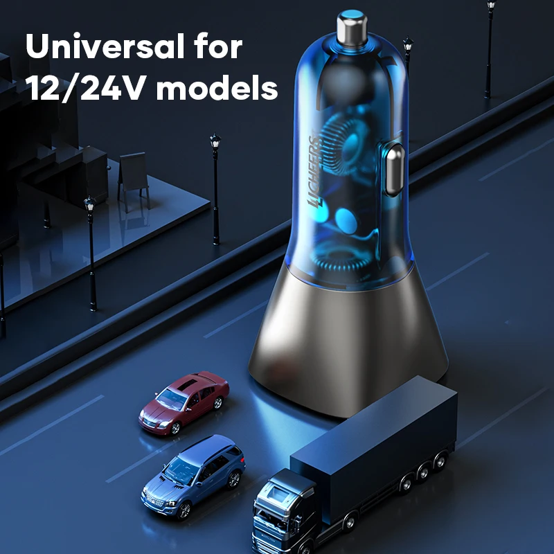 licheers 63w car charger usb type c car phone charger translucent dual port pd qc fast charging for laptop iphone samsung xiaomi free global shipping