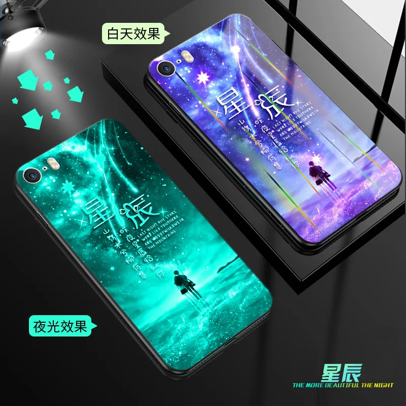 Светящийся чехол для iPhone 5 5S SE 6 6S 7 8 Plus X XR XS Max 11 Pro Max чехол, светящаяся задняя крышка из закаленного стекла, силиконовый чехол
