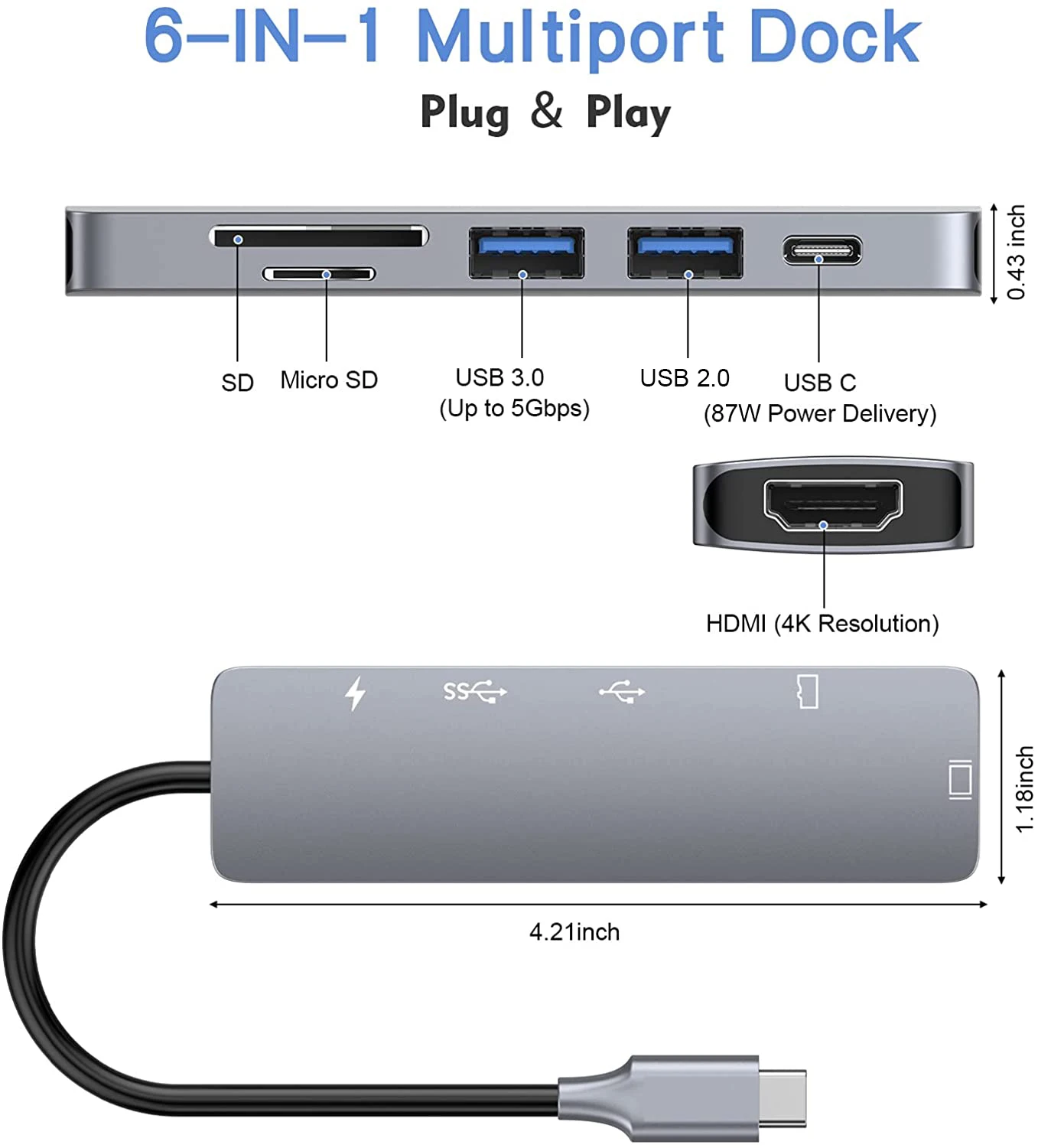 Док-станция с адаптером USB Type-C 4K HDMI 3 0 SD/TF 87 Вт | Компьютеры и офис