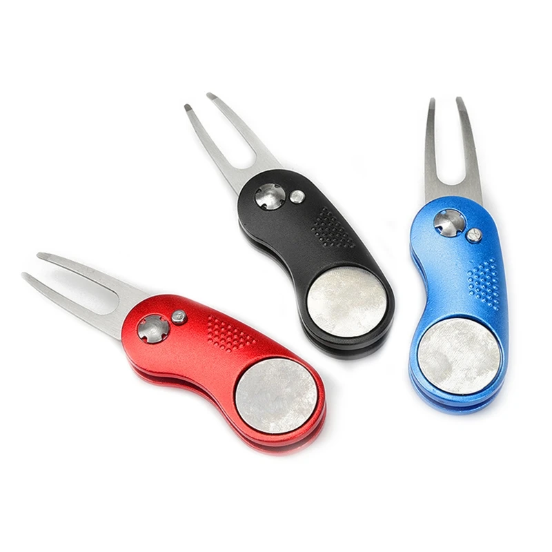 

Folding Golf Divot Repair Fork with Magnetic Button Pitch Groove Remover Cleaner