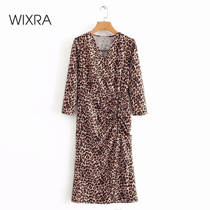 

Wixra Dresses Womens V Neck Long Sleeve Vintage Leopard Clothing Elegant Party Street Style Spring Summer